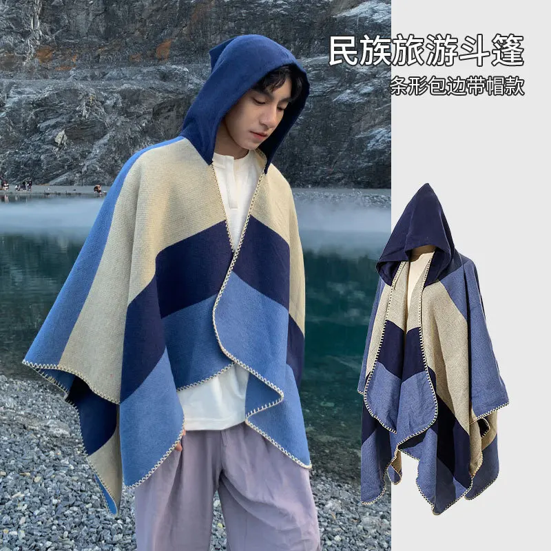 Wool Scarf Men - 2025 Vintage Men's Versatile Striped Hooded