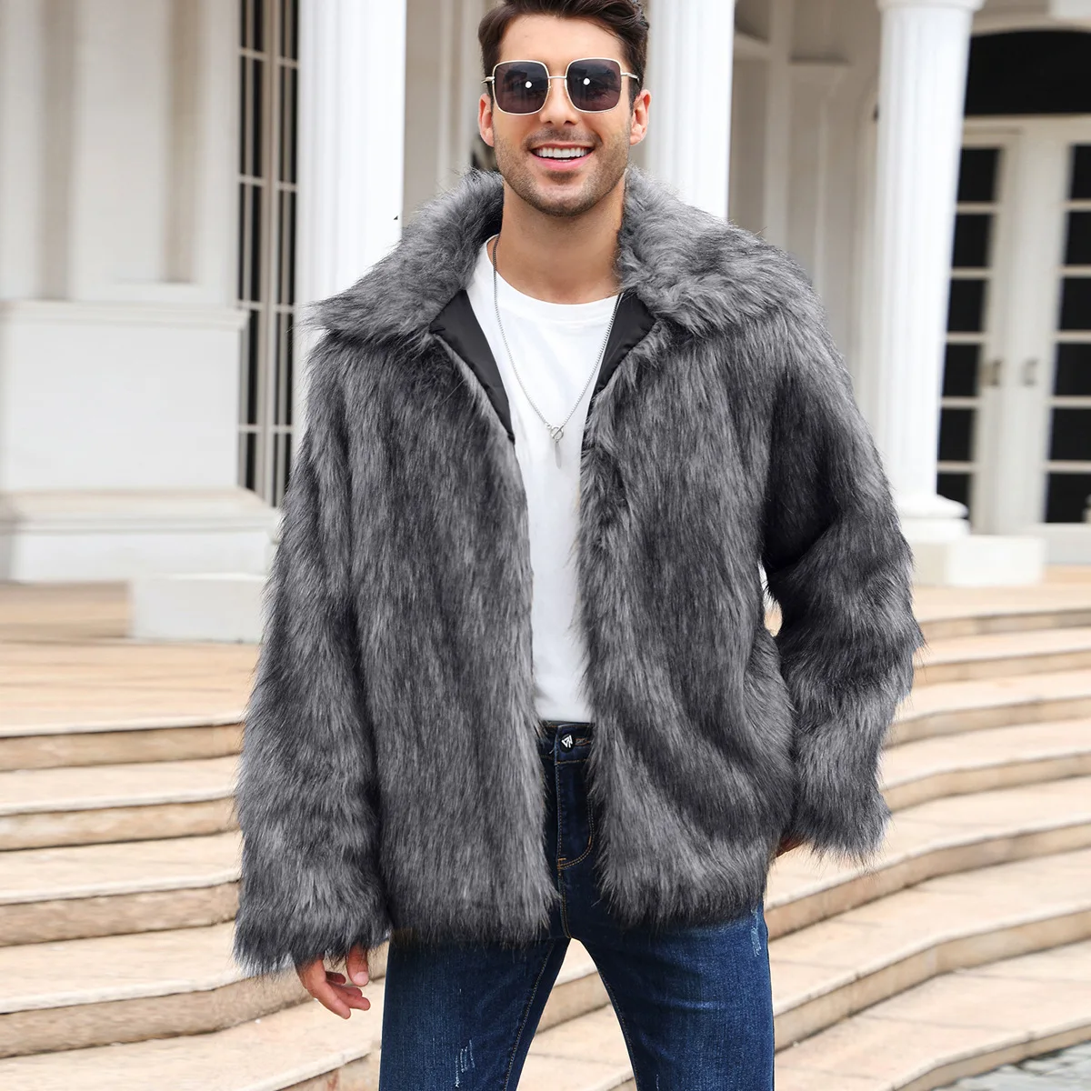 Men Faux Fox Fur Jacket Coat W - Down Jacket Packable 评论和价格